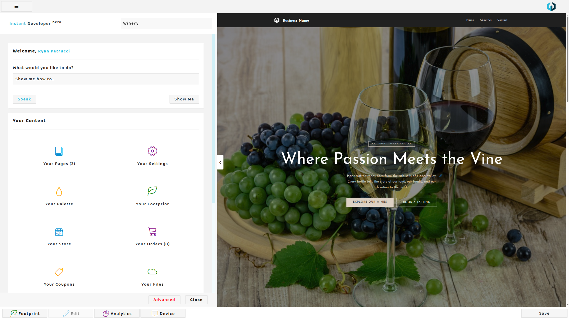 InstantSite workflow demonstration